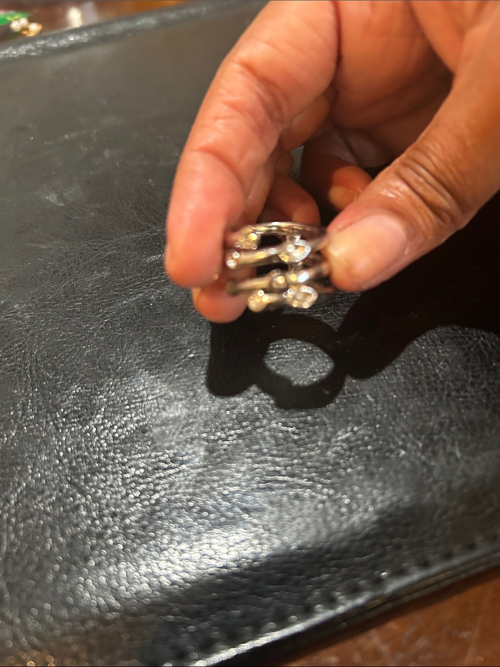 Silver-Tone Multi-Band Crystal Ring
